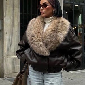 ZARA FAUX LEATHER JACKET WITH REMOVABLE COLLAR